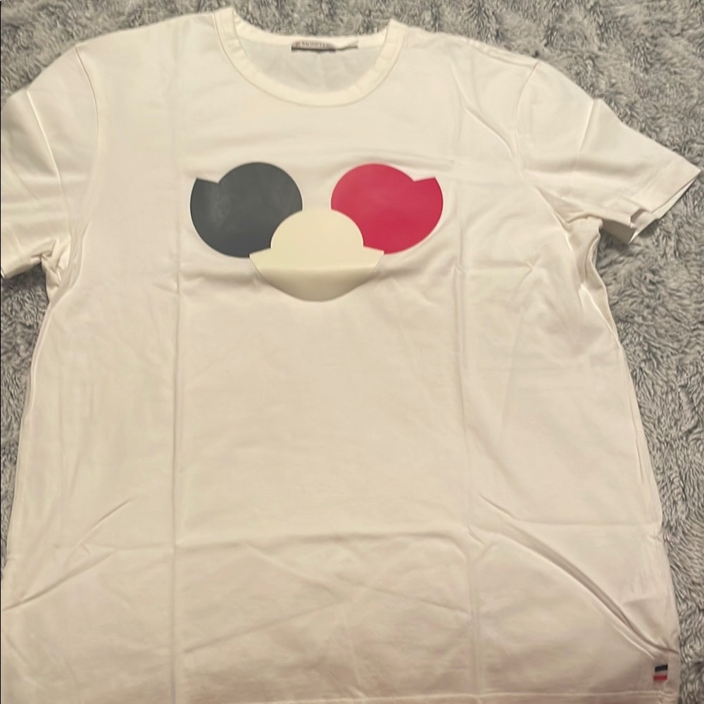 Men’s Moncler White T-Shirt with Graphic Design size Large.